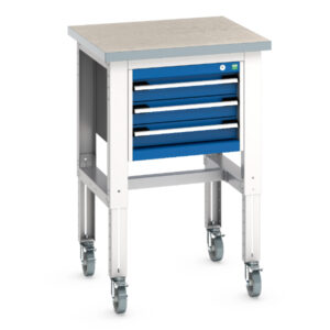 Bott Cubio Mobile Workstation - Cubio Mobile Bench Adj Height (Lino) with 3 Drawer Storage Cabinet. WxDxH: 750X750X840-1140mm Ral 7035/5010 _SKU-41003529.11V