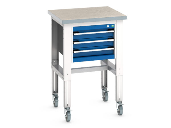Bott Cubio Mobile Workstation - Cubio Mobile Bench Adj Height (Lino) with 3 Drawer Storage Cabinet. WxDxH: 750X750X840-1140mm Ral 7035/5010 _SKU-41003529.11V