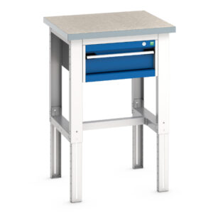 Workshop Pedestal Workbench - Cubio Framework Bench (Lino) with 1 Drawer Storage Cabinet. WxDxH: 750X750X740-1140mm Ral 7035/5010 _SKU-41003532.11V
