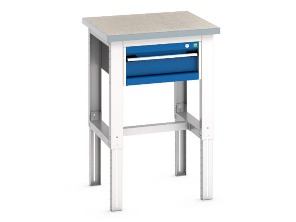 Workshop Pedestal Workbench - Cubio Framework Bench (Lino) with 1 Drawer Storage Cabinet. WxDxH: 750X750X740-1140mm Ral 7035/5010 _SKU-41003532.11V