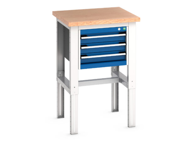 Steel Drawer Storage Cabinet with Worktop - Cubio Framework Bench (Mpx) with 3 Drawer Storage Cabinet. WxDxH: 750X750X740-1140mm Ral 7035/5010 _SKU-41003533.11V