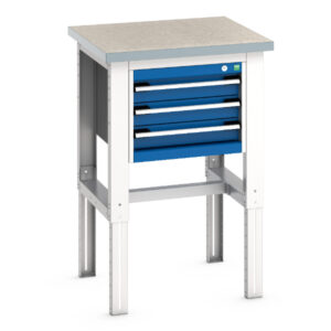 Industrial 3 Drawer Small Workbench - Cubio Framework Bench (Lino) with 3 Drawer Storage Cabinet. WxDxH: 750X750X740-1140mm Ral 7035/5010 _SKU-41003535.11V