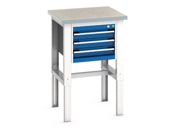 Industrial 3 Drawer Small Workbench - Cubio Framework Bench (Lino) with 3 Drawer Storage Cabinet. WxDxH: 750X750X740-1140mm Ral 7035/5010 _SKU-41003535.11V