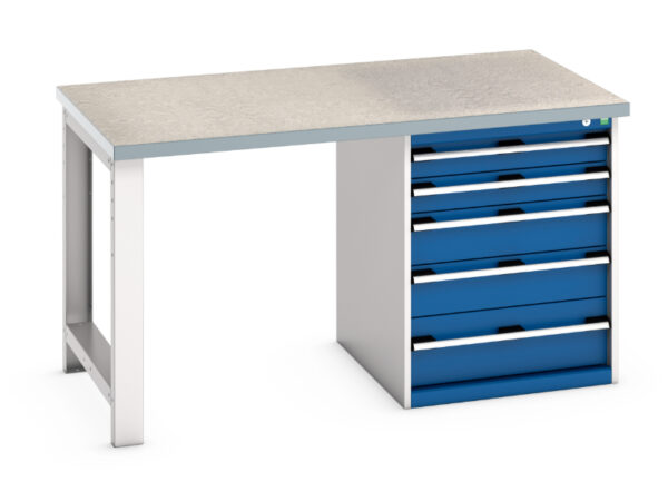 Bott Bench with 5 Drawers - Cubio Pedestal Bench (Lino) with 5 Drawer Pedestal Storage Cabinet. WxDxH: 1500X900X840mm Ral 7035/5010 _SKU-41004110.11V