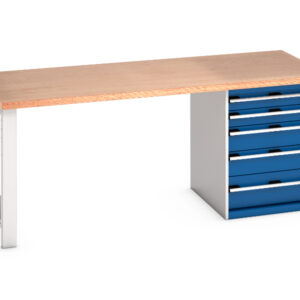 Bott Bench with Cupboard Storage - Cubio Pedestal Bench (Mpx) with 5 Drawer Pedestal Storage Cabinet. WxDxH: 2000X900X840mm Ral 7035/5010 _SKU-41004111.11V