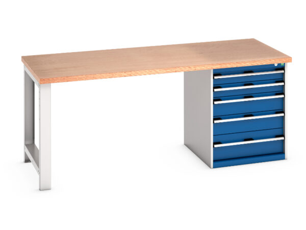 Bott Bench with Cupboard Storage - Cubio Pedestal Bench (Mpx) with 5 Drawer Pedestal Storage Cabinet. WxDxH: 2000X900X840mm Ral 7035/5010 _SKU-41004111.11V