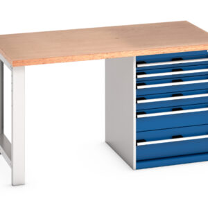 Bott Pedestal Bench Metal - Cubio Pedestal Bench (Mpx) with 6 Drawer Pedestal Storage Cabinet. WxDxH: 1500X900X840mm Ral 7035/5010 _SKU-41004113.11V