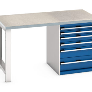 Bott Storage Workbench with Drawers - Cubio Pedestal Bench (Lino) with 6 Drawer Pedestal Storage Cabinet. WxDxH: 1500X900X840mm Ral 7035/5010 _SKU-41004114.11V