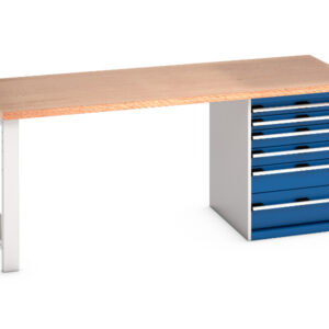 Workbench with 6 Drawers And 1 Storage Cabinet - Cubio Pedestal Bench (Mpx) with 6 Drawer Pedestal Storage Cabinet. WxDxH: 2000X900X840mm Ral 7035/5010 _SKU-41004115.11V
