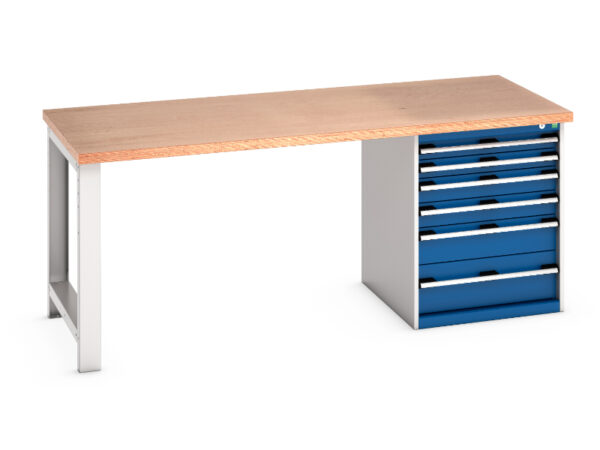 Workbench with 6 Drawers And 1 Storage Cabinet - Cubio Pedestal Bench (Mpx) with 6 Drawer Pedestal Storage Cabinet. WxDxH: 2000X900X840mm Ral 7035/5010 _SKU-41004115.11V