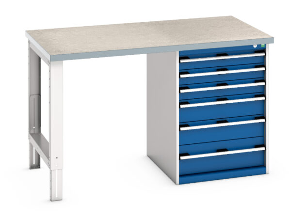 Workbench with 6 Drawers And 1 Cupboard Storage - Cubio Pedestal Bench (Lino) with 6 Drawer Pedestal Storage Cabinet. WxDxH: 1500X900X940mm Ral 7035/5010 _SKU-41004118.11V