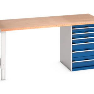 Heavy Duty Workbench with Storage Cupboard Storage - Cubio Pedestal Bench (Mpx) with 6 Drawer Pedestal Storage Cabinet. WxDxH: 2000X900X940mm Ral 7035/5010 _SKU-41004119.11V