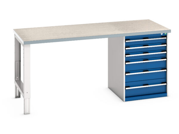 Industrial Storage Workbench - Cubio Pedestal Bench (Lino) with 6 Drawer Pedestal Storage Cabinet. WxDxH: 2000X900X940mm Ral 7035/5010 _SKU-41004120.11V