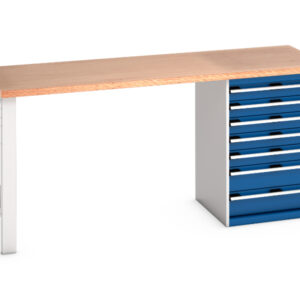 7 Drawer Workbench - Cubio Pedestal Bench (Mpx) with 7 Drawer Pedestal Storage Cabinet. WxDxH: 2000X750X940mm Ral 7035/5010 _SKU-41004121.11V