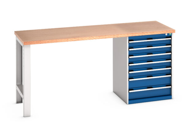 7 Drawer Workbench - Cubio Pedestal Bench (Mpx) with 7 Drawer Pedestal Storage Cabinet. WxDxH: 2000X750X940mm Ral 7035/5010 _SKU-41004121.11V