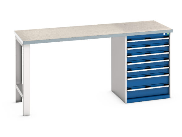 Workbench with 7 Drawers And 1 Cupboard Storage - Cubio Pedestal Bench (Lino) with 7 Drawer Pedestal Storage Cabinet. WxDxH: 2000X750X940mm Ral 7035/5010 _SKU-41004122.11V
