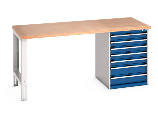 Cubio Workbench with 7 Drawers And Storage Cabinet - Cubio Pedestal Bench (Mpx) with 7 Drawer Pedestal Storage Cabinet. WxDxH: 2000X900X940mm Ral 7035/5010 _SKU-41004123.11V