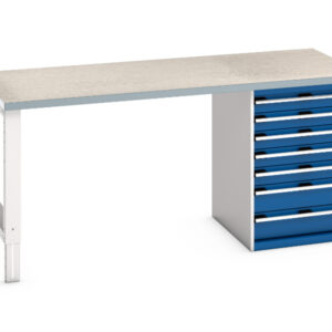 Bott Cubio Workbench with 7 Drawers - Cubio Pedestal Bench (Lino) with 7 Drawer Pedestal Storage Cabinet. WxDxH: 2000X900X940mm Ral 7035/5010 _SKU-41004124.11V