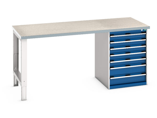 Bott Cubio Workbench with 7 Drawers - Cubio Pedestal Bench (Lino) with 7 Drawer Pedestal Storage Cabinet. WxDxH: 2000X900X940mm Ral 7035/5010 _SKU-41004124.11V