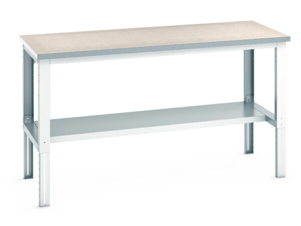 Cubio Framework Bench Adjustable Height with Shelf - Cubio Framework Bench Adj Height (Lino) with Half Depth Shelf. WxDxH: 2000X900X740-1140mm Ral 7035 _SKU-41004132.16V