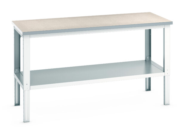 Full Depth Shelve Workbench - Cubio Framework Bench Adj Height (Lino) with Full Base Shelf. WxDxH: 2000X900X740-1140mm Ral 7035 _SKU-41004140.16V