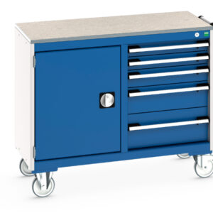 Mobile Drawer Storage Cabinet On Wheels - Cubio Mobile Storage Cabinet 50/50 (Lino) Cupboard Storage / 5 Drawer. WxDxH: 1050X525X890mm Ral 7035/5010 _SKU-41006008.11V