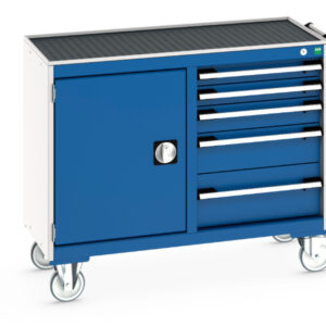 Heavy Duty Maintenance Trolley - Cubio Mobile Storage Cabinet 50/50 (Top Tray) Cupboard Storage / 5 Drawer. WxDxH: 1050X525X885mm Ral 7035/5010 _SKU-41006009.11V