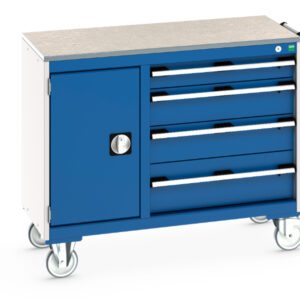 Maintenance Trolley Workbench - Cubio Mobile Storage Cabinet 40/60 (Lino) Cupboard Storage / 4 Drawer. WxDxH: 1050X525X890mm Ral 7035/5010 _SKU-41006011.11V