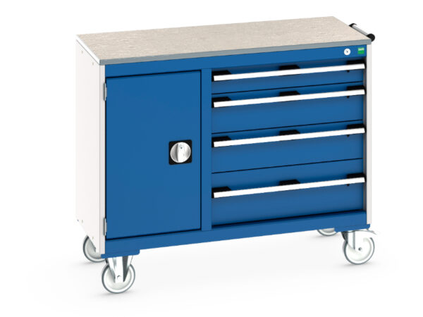 Maintenance Trolley Workbench - Cubio Mobile Storage Cabinet 40/60 (Lino) Cupboard Storage / 4 Drawer. WxDxH: 1050X525X890mm Ral 7035/5010 _SKU-41006011.11V