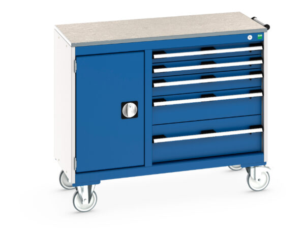 Wheeled Heavy Duty Workshop Trolley - Cubio Mobile Storage Cabinet 40/60 (Lino) Cupboard Storage / 5 Drawer. WxDxH: 1050X525X890mm Ral 7035/5010 _SKU-41006014.11V