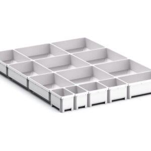 Bott Drawer Organiser - Cubio Plastic Box Divider Kit 14 Compartment for Storage Cabinet - WxDxH: 525X650X75mm Plastic Ral 7035 _SKU-43020794