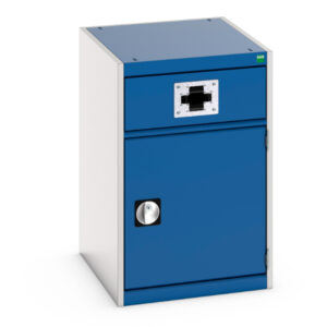Lockable Metal Cupboard Storage with Air Hose - Cubio Cupboard Storage with Perfo Door, Single Reel. WxDxH: 525X650X800mm Ral 7035/5010 _SKU-45001070.11V