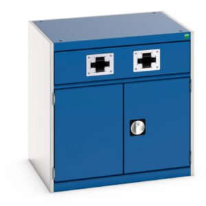 Industrial Storage Cupboard Storage with Twin Air Hose Reel - Cubio Cupboard Storage with Perfo Doors, Double Reel. WxDxH: 800X650X800mm Ral 7035/5010 _SKU-45001072.11V