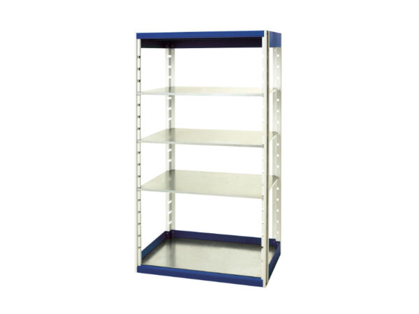 Workshop Shelving Systems - Cubio Shelving Bay with 4 Shelves. WxDxH: 1050X525X2000mm Ral 7035/5010 _SKU-46001004.11V