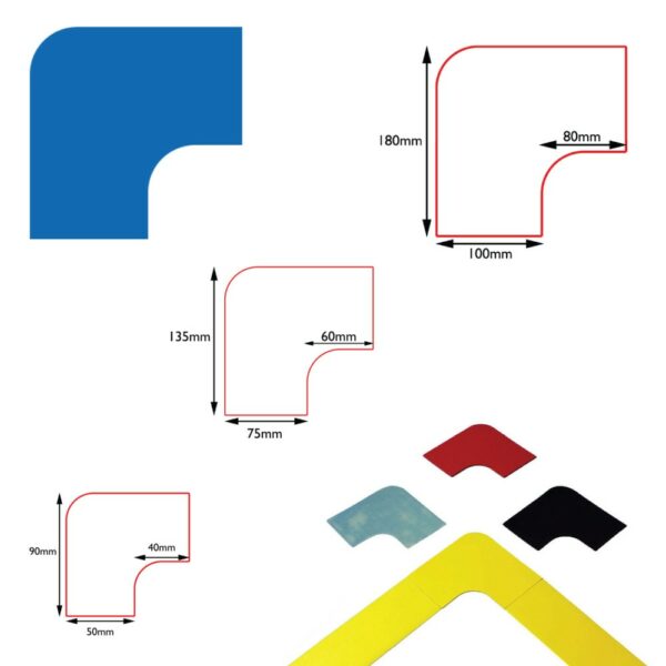 5S Floor Marking Corners - 90° Corner Joins for connecting F1675 tape. Numerous colours and tape widths  SKU-F1696