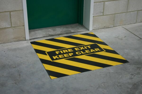Fire Escape Floor Markings - Fire Exit Keep Area Clear Anti-Slip Floor Sign Black / Yellow with Fire Exit Keep Clear text   SKU-F1276 - Image 4