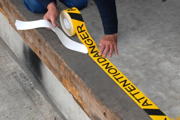 Warning Floor Tape with ATTENTION DANGER text 75mm x 18.3m  SKU-F1228-YEL-ATTENTION-75 - Image 5