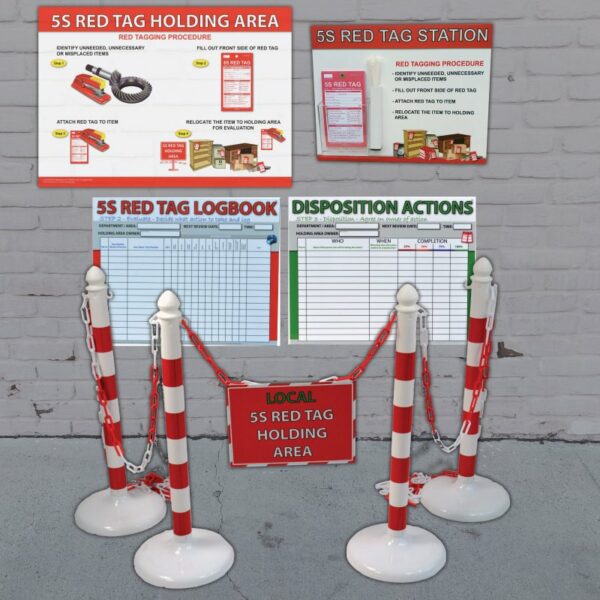 SORT KIT - GOLD - 5S Red Tagging SORT Implementation Kit (5S Red Tag Dispenser, Dry Wipe Logbook and Disposition Actions Board, Step by step wall guide, Holding Area Kit - Silver) - SKU F2704