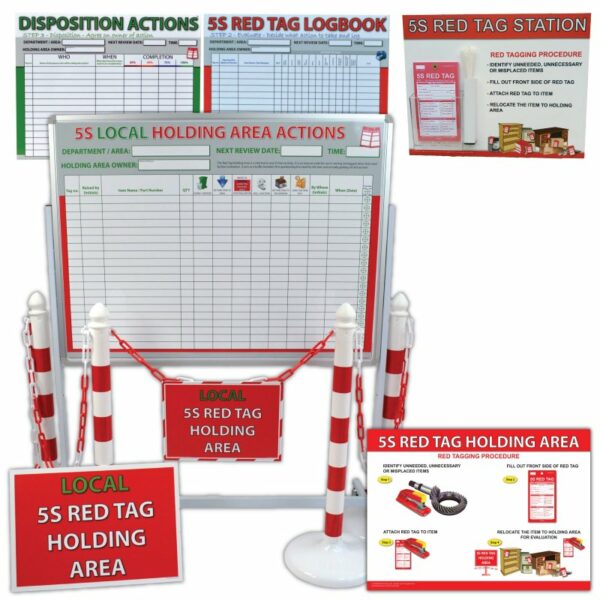 SORT KIT - PLATINIUM - 5S Red Tagging SORT Implementation Kit (5S Red Tag Dispenser, Dry Wipe Logbook and Disposition Actions Board, Step by step wall guide, Holding Area Kit - Gold) - SKU F2716