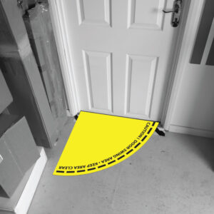 Yellow Door Swing Keep Clear Floor Signs SKU-F2776