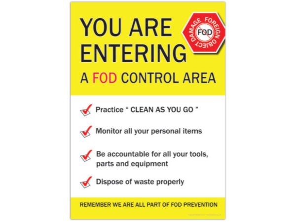 FOD Prevention Sign - A2 size - 594mm x 420mm SKU-653
