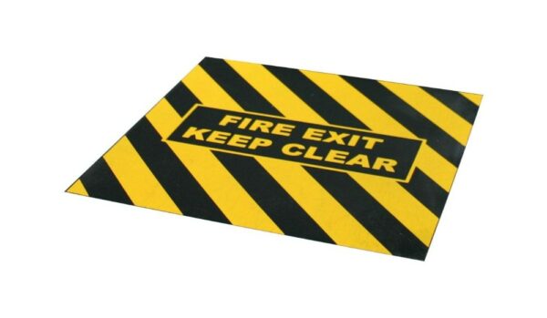 Fire Escape Floor Markings - Fire Exit Keep Area Clear Anti-Slip Floor Sign Black / Yellow with Fire Exit Keep Clear text   SKU-F1276 - Image 2