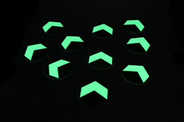 Glow in the Dark Arrow Stickers - 100mm diameter disk (pack of 10)  SKU-F1636-GITD-ARRs-100-DIS-PK-10 - Image 4