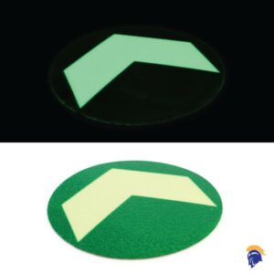 Glow in the Dark Arrow Stickers - 100mm diameter disk (pack of 10)  SKU-F1636-GITD-ARRs-100-DIS-PK-10