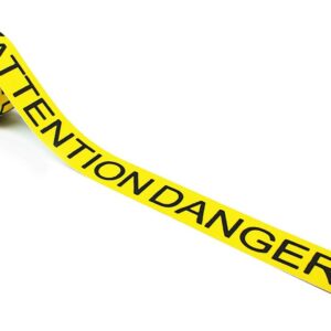 Warning Floor Tape with ATTENTION DANGER text 75mm x 18.3m  SKU-F1228-YEL-ATTENTION-75