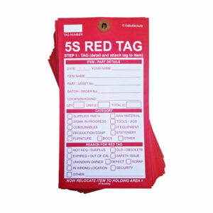 Red Tags for 5S - Qty 100, 300, 500 + Station + SOP Steps Wall Sign - SKU 6919