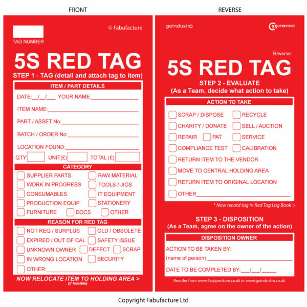 Red Tags for 5S - Qty 100, 300, 500 + Station + SOP Steps Wall Sign - SKU 6919 - Image 2
